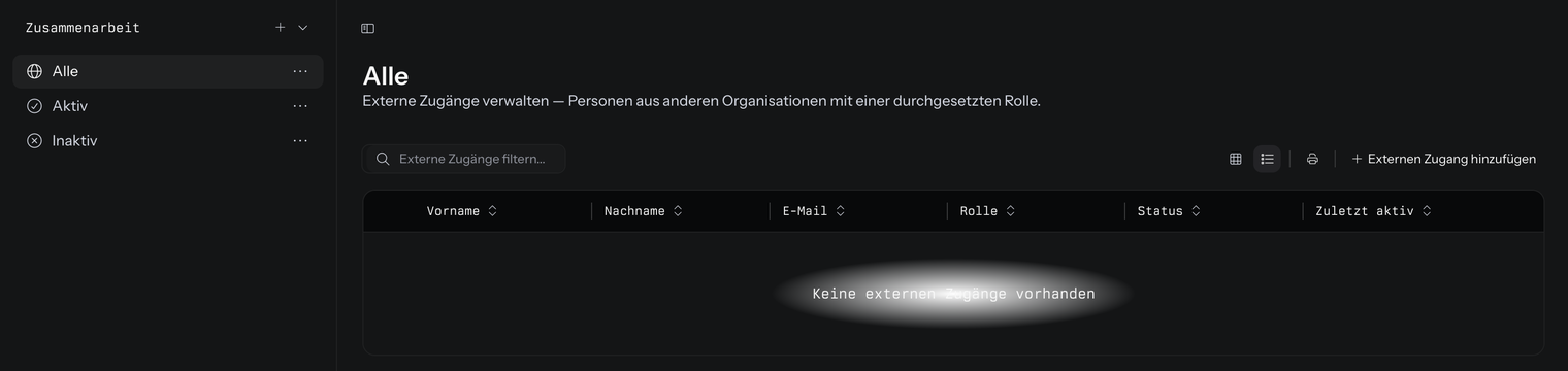 Die Übersicht unter Organisation › Zusammenarbeit